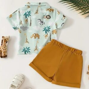 stylish baby boy cotton blend lycra shirt & shorts set with bow tie – jungle print | summer,winter,monsoon wear, with brown shorts & bow tie | baby boy outfit