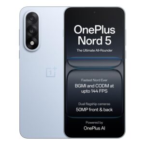 oneplus nord 5 | snapdragon 8s gen 3 | stable 144fps gaming | dual 50mp flagship camera | powered by oneplus ai | 8gb + 256gb | dry ice